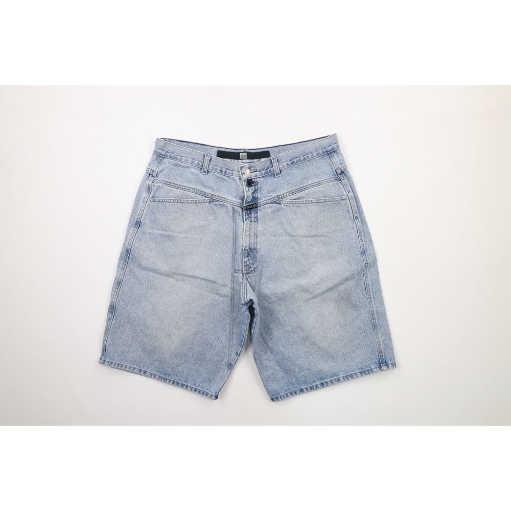 Vintage 90s Marithe Francois Girbaud 38 Faded Spell Out Baggy Denim Shorts USA